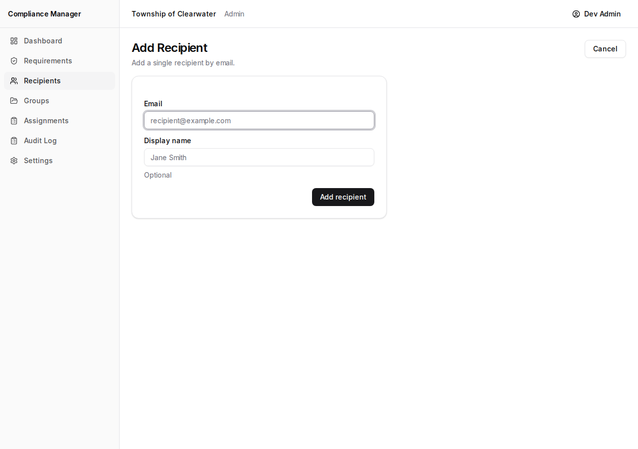 Add recipient form