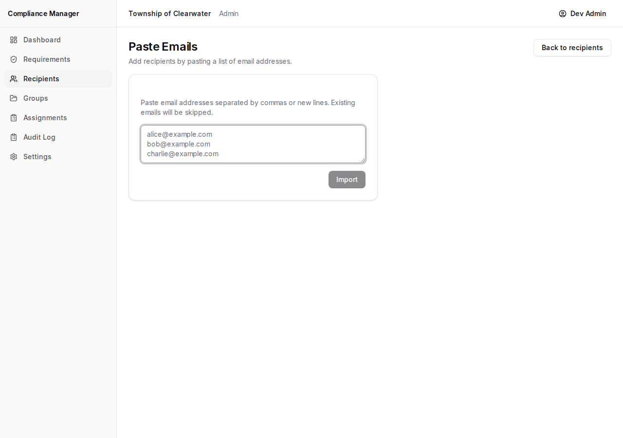 Paste emails page