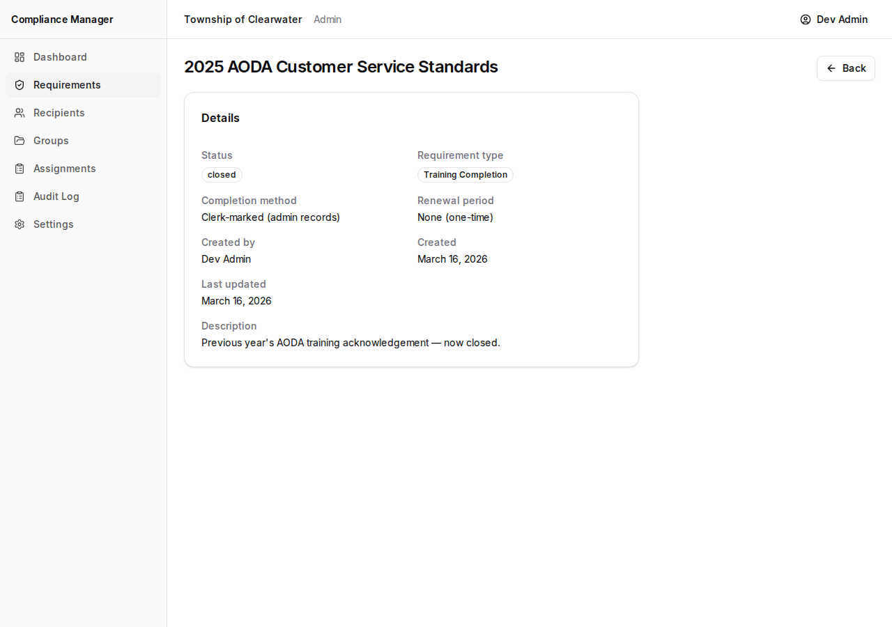Closed requirement detail