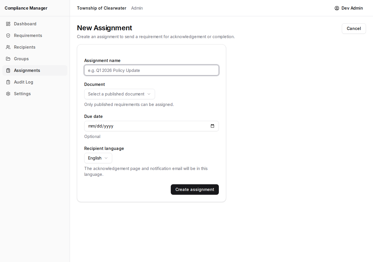 New assignment form