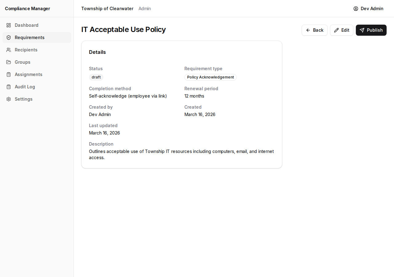 Draft detail with Edit and Publish buttons