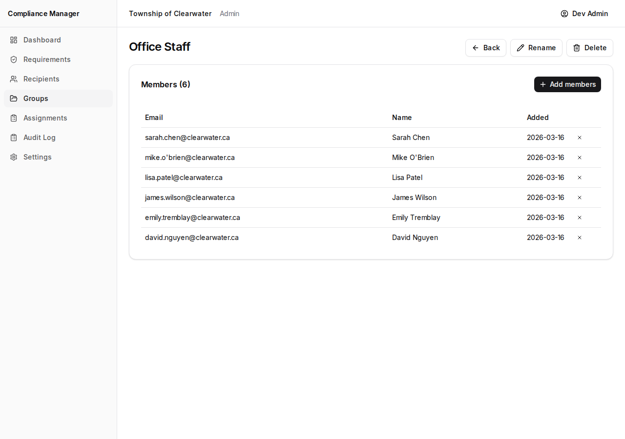 Group detail page