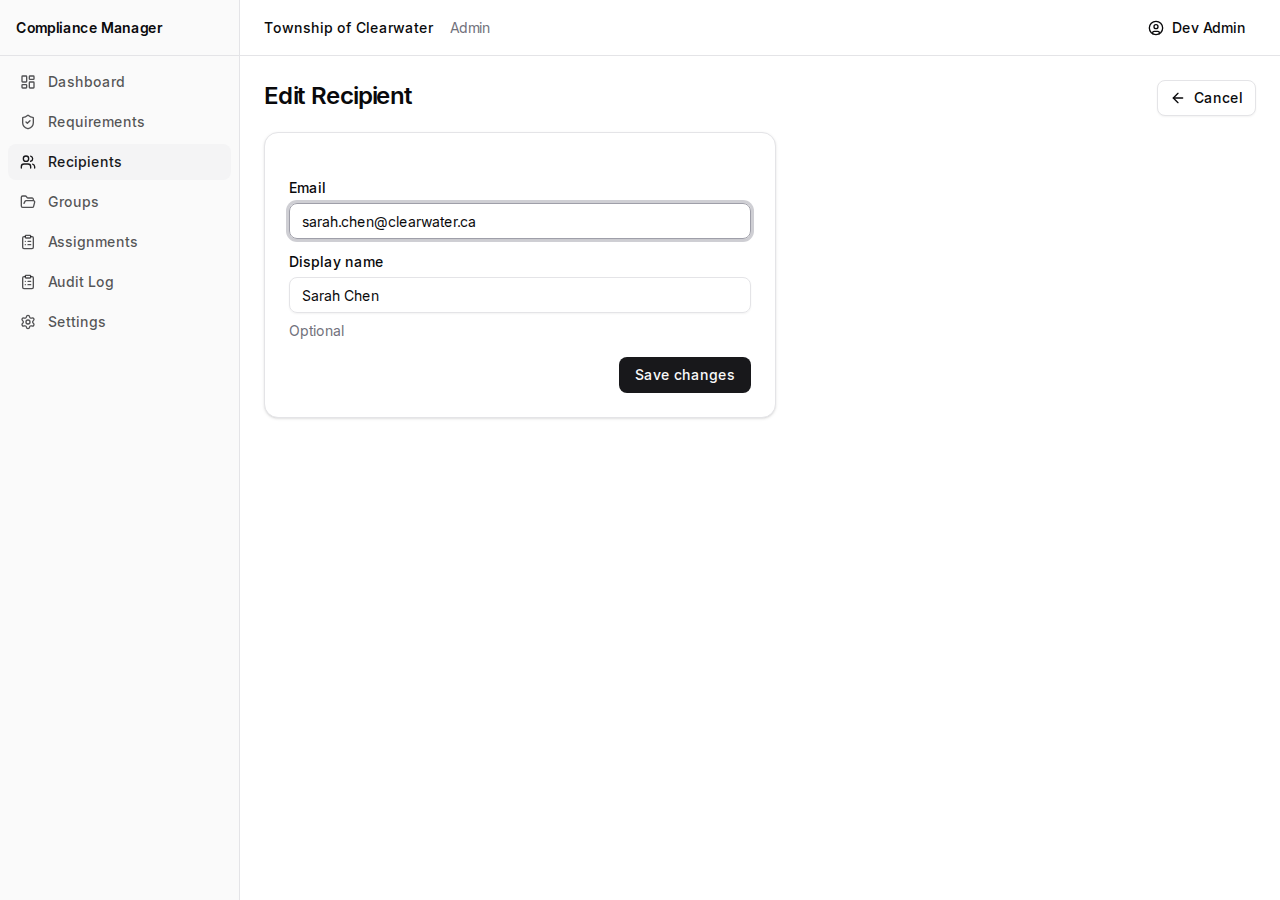 Edit recipient